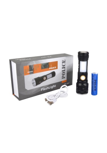 Police Ps-357 Cob Led Zoom Şarjlı Şarjlı El Feneri Siyah