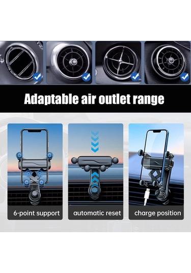 Geeksen Siyah Evrensel Araç Havalandırma Telefon Tutucu: Döner Kütle İndüksiyonu, Genişletilebilir Kollü Ve Sabit Tutma Özelliği