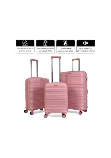 Karbon PP Seyahat Valizi Horizon Serisi Kırılmaz Bavul, Siyah - Orta Boy Siyah