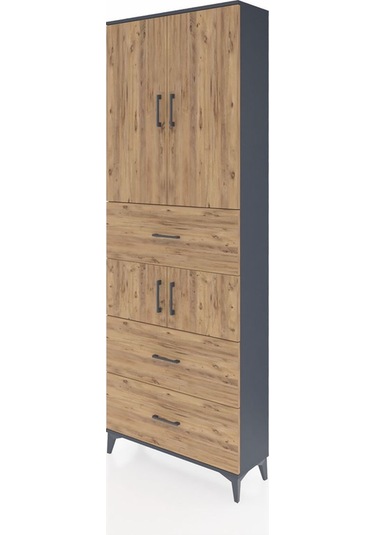 Arges Dolap 4 Raflı 3 Çekmeceli 4 Kapaklı 88x30x243 Antrasit-çam Antrasit