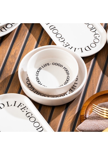 Perotti Good 14 Parça Seramik 6 Kişilik Kahvaltı Takımı Siyah - Beyaz