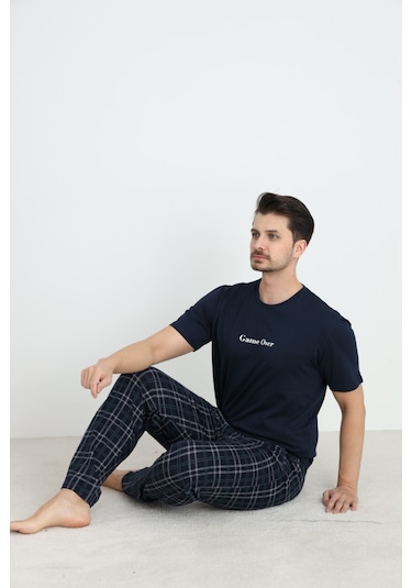 Arcan Arc Erkek Pijama Takımı Kısa Kol Düğmeli Lacivert