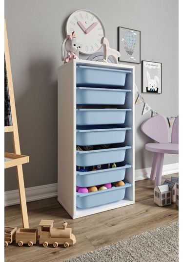 %100 Mdf - Medium Mono 7 Sepetli Oyuncak Dolabı Mavi