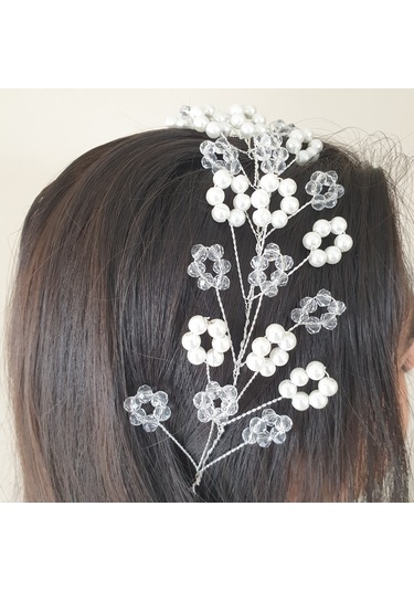 Beyaz Renk Incili Ve Kristal Boncuklu Gelin Tacı (549083535)