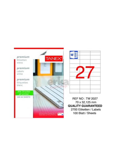 Tanex Tw-2027 70X32.125 MM Laser Etiket 100 Ad.