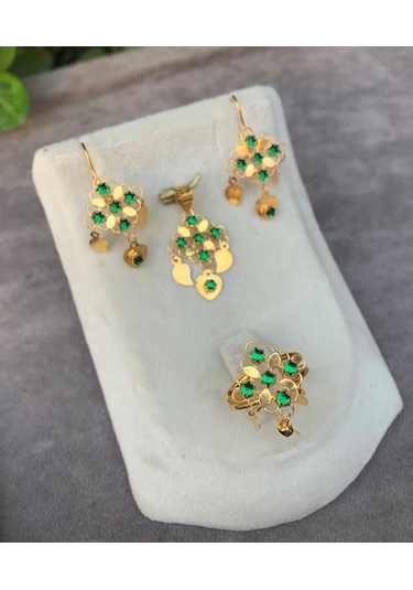 14 Ayar Altın Pullu Rubi Yakut Set