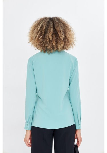 Asimetrik Pile Detay Gömlek Mint Yeşili Mint Yeşili