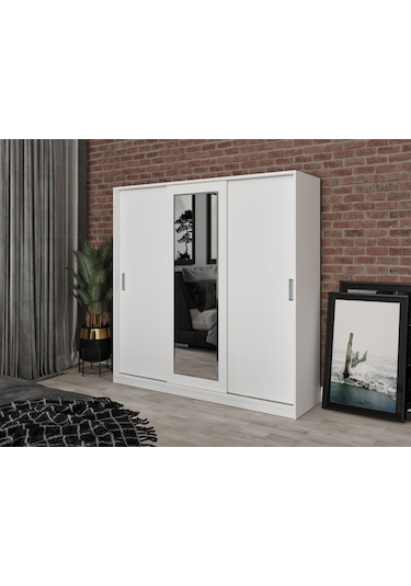 Kznhome 3 Kapılı Sürgülü Aynalı Gardrop Elbise Dolabı - Tamamı 1.
