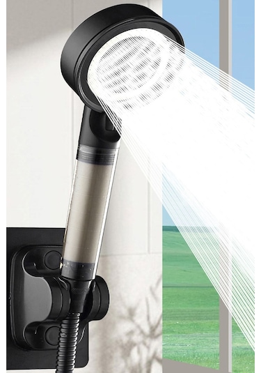 Kustar 5 Fonksiyonlu Çelik Su Tasarruflu Filtreli Turbo Jet Duş Başlığı Siyah