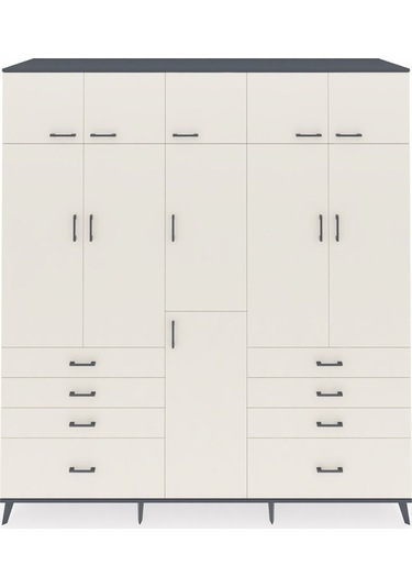 Kronos Dolap 8 Raflı 8 Çekmeceli 3 Askılı 220x59x243 Antrasit-aytaşı/aytaşı Aytası/aytası