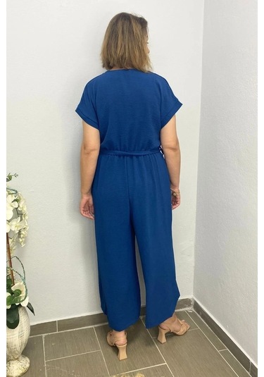 Kadın Mavi Kruvaze Yaka Tulum Mavi