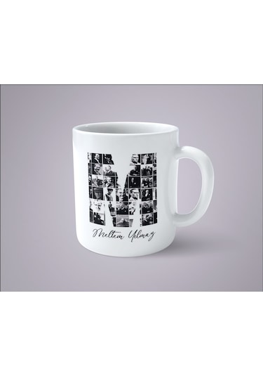 Kişiye Özel İsimli Atatürk Resimleri İle Bezenmiş M Harfi Baskılı Kupa Bardak