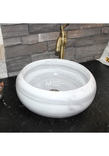 Marmara Yatay Pijamalı Mermer Bombeli Lavabo