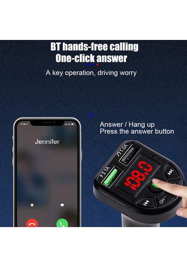 Geeksen Araç Bt5.0 Mp3 Çalar - Fm Aktarıcı, Kartlı Oynatıcı, Bluetooth免提 Alıcı, 1000ma Çıkış