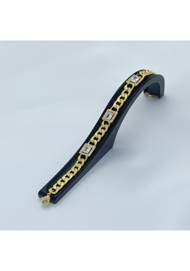 Yeni Sezon Vip Özel Seri Paslanmaz Çelik Üç Baget Taşlı Altın Kaplama Kadın Bileklik Gold