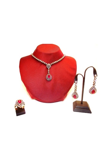 Muhteşem Yüzyıl Elmas Damla Yakut Kırmızı Set Sevgili Hediye