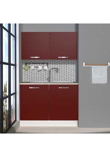 Decoraktiv Mini 120 Mdf Hazır Mutfak Dolabı - Tezgah Dahil - Bordo