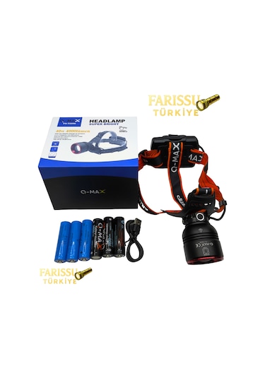 40w 4000 Lümen Sensörlü Kafa Lambası + 3 Adet Yedek Pilli Mega Paket Toplam 6 Pil Siyah