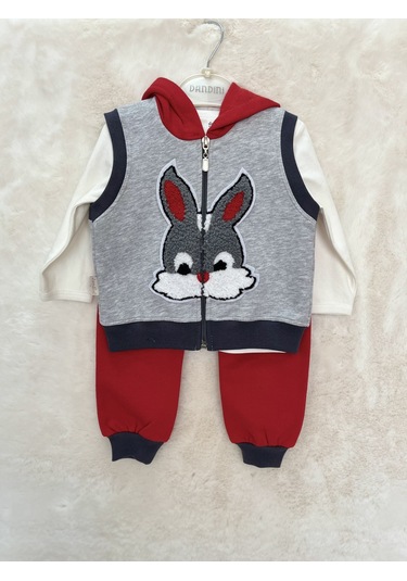 Yelekli Üçlü Takım Kırmızı