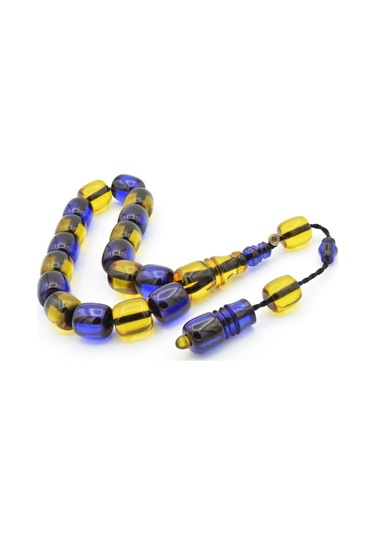 Enes Abdo İmzalı Fıçı Kesim Sarı Lacivert Sıkma Kehribar Efe Maskot Tesbih