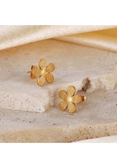 Sones Opk Ge941 1 Çift Vintage Paslanmaz Çelik Çiçek Küpe Altın