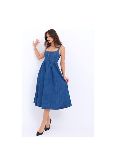 7143 Kot Elbise-mavi Altın