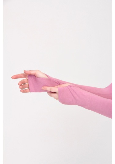 Parmak Geçmeli 45cm Likralı Penye Kolluk 1 Çift Pembe