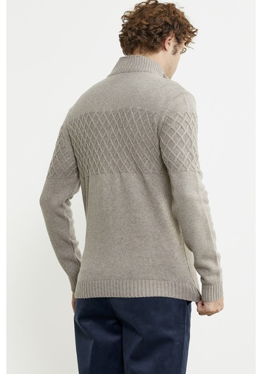 Yakası Suni Kürk Detaylı Triko Mont - Vizon 001