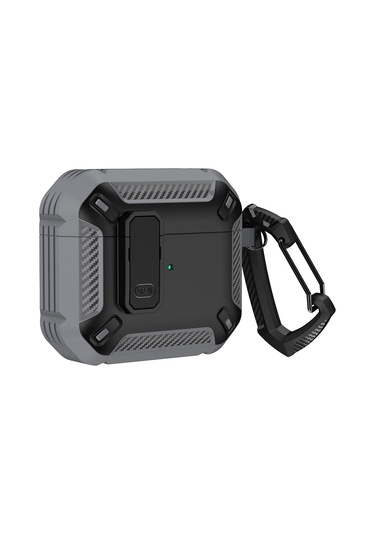 Airpods Uyumlu 3 İçin Kancalı Shield Darbeye Dayanıklı Kulaklık Koruyucu Kılıf Gri Siyah Gri