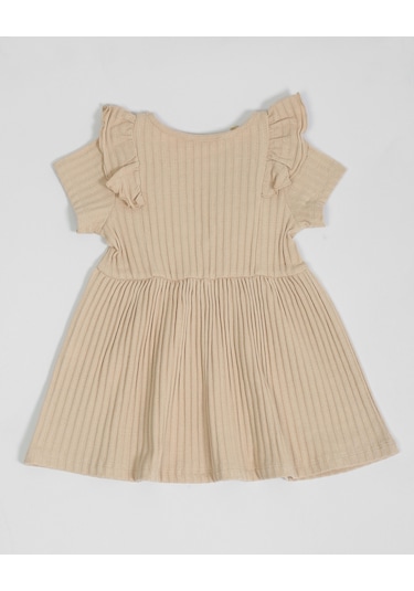Luess Kız Çocuk Fırfır Detaylı Fitilli Elbise-Bej