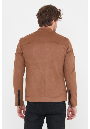 Erkek Kahverengi Dar Kesim Süet Ceket Mont-Kahverengi