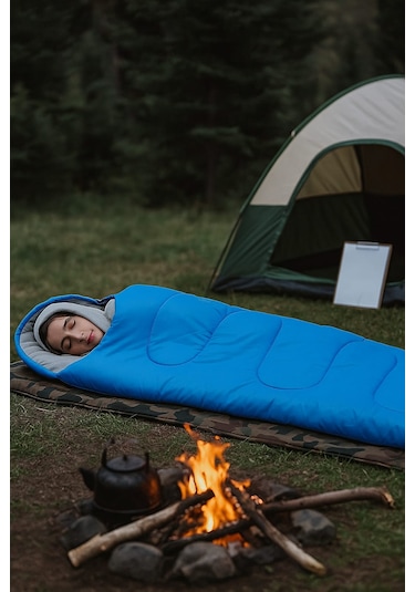 -25 C Su Geçirmeyen Piknik/kamp/tatil Uyku Tulumu Mavi Gri - Mavi