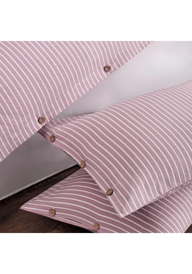 Çift Kişilik %100 Pamuk Ranforce Düğmeli Nevresim Takımı Lastikli Çarşaflı 200x220 Cm Pembe Pembe