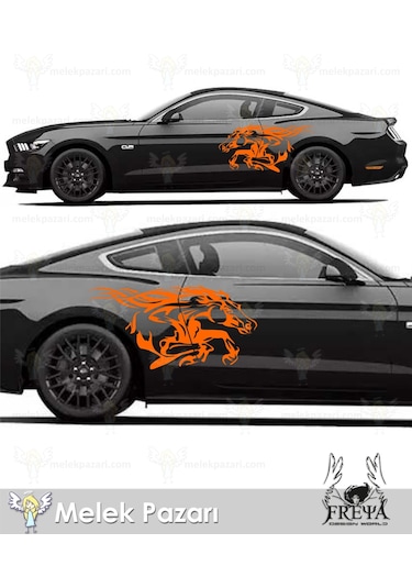 150x75cm-At Araba Arka Çamurluk Sticker, Koşan At Araba Yan Kapı