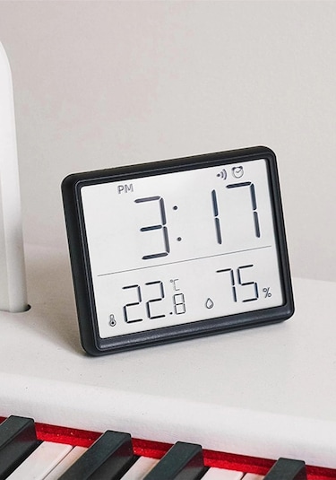 Dijital Oda Termometre Sıcaklık Ve Nem Ölçer Masa Saati Alarm Lcd Ekran Duvara Takılır Siyah