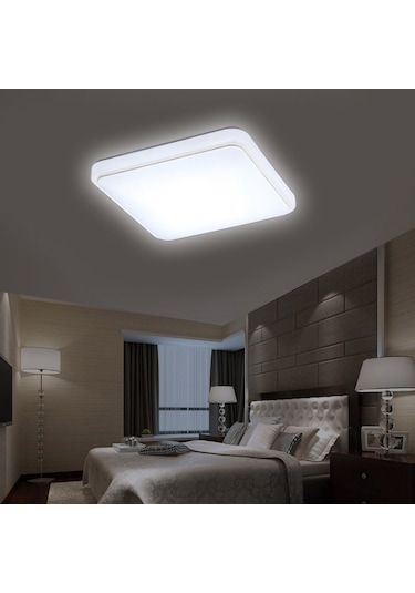 Reedark 24w Beyaz Işık Led Tavan Lambası, Akrilik Kasa, Gümüş Çizgili Kare, 30x30cm, 220v, 5-8m² Aydınlatma, Modern Basit Mutfak Balkon Stüdyo Gümüş