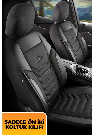 Siyah - Siyah Panda Peru Serisi Pike Kumaş Ön İki Oto Koltuk Kılıfı