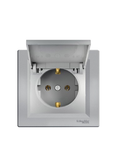 Schneider Asfora Plus Alüminyum Kapaklı Topraklı Priz Çerçeveli -