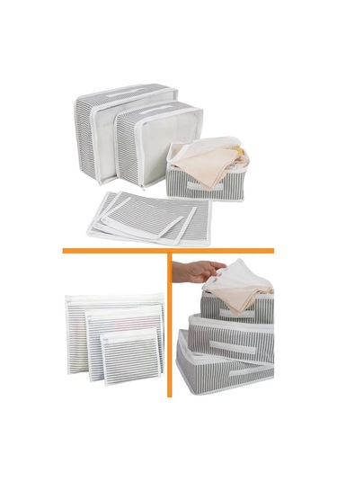6'lı Valiz Düzenleyici Set - Çizgili Gri