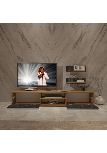 Decoraktiv Eko 4 Mdf Dvd Tv Ünitesi Tv Sehpası Pera - Siyah Mermer