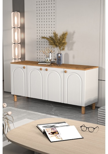 Bohem Konsol Mdf Kapak Ceviz - Beyaz