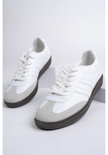 Muggo Gordon Ortopedik Günlük Garantili Bağcıklı Unisex Yürüyüş Koşu Sneaker Spor Ayakkabı - Beyaz