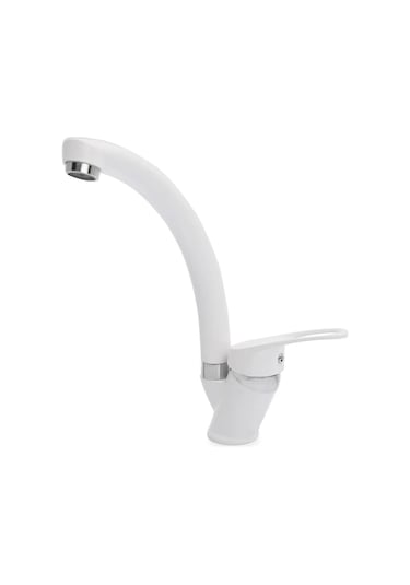 Beyaz Mix Eviye Bataryası Çift Su Girişli Aç Kapa Mutfak Bataryası Beyaz