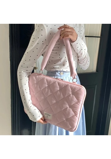 Fochsia Kore Tarzı Pembe Laptop Çantası 33.02-35.56cm Macbook Uyumlu Nakışlı Pembe