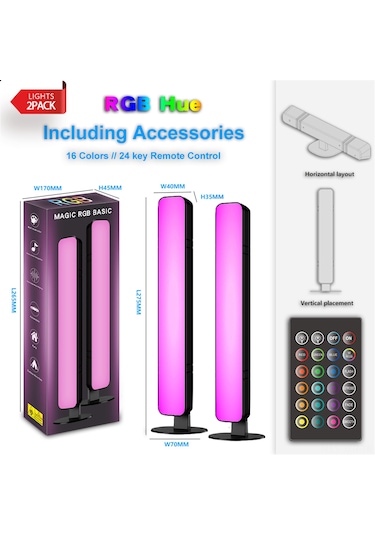 2 Adet Rgb Led Işık Çubuğu, Renkli Çok Renkli Yatay/dikey Led Şerit Işıkları Çok Pozisyonlu Taban İle, Müzik Ritmi Ortam Lambası, Ir Kontrol Usb Işık, Ev Dekoru Oturma Odası, Duvar Dekoru Siyah