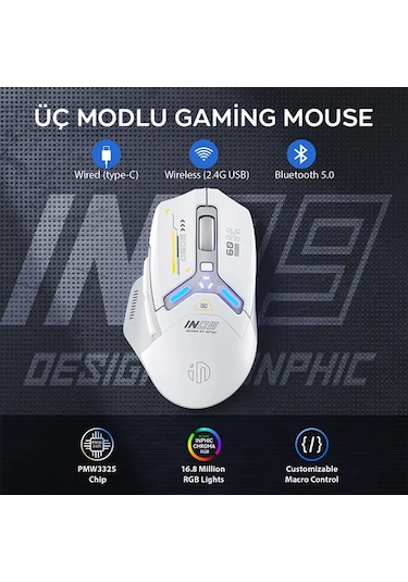 İnphıc İN9 Gerçek Üç Modlu Bluetooth/Tip-CWired/2.4G Kablosuz Mouse