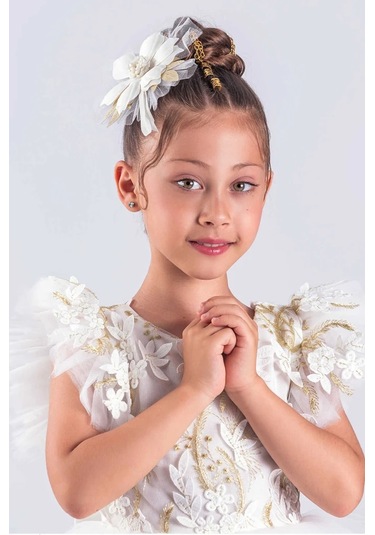 Kız Çocuk Elbise Tütü Etek Nakışlı Beyaz