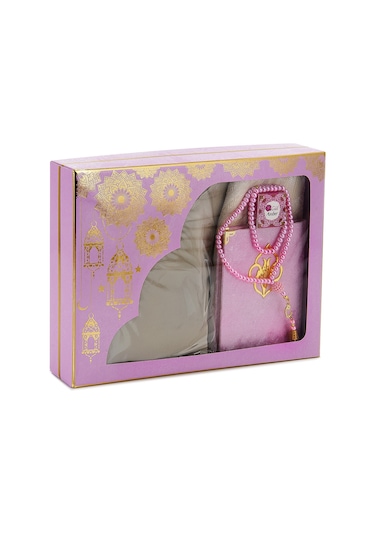 Pratik Başörtülü Tek Parça Namaz Elbisesi Ve Seccade Seti Pembe Pembe