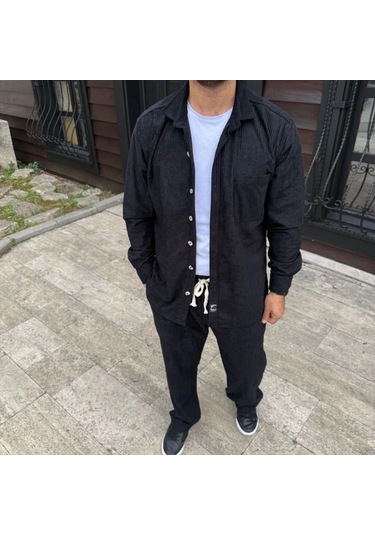 Erkek Kadife Oversize Takım - Gömlek Ve Pantolon İkili Set Füme Corduroy Şıklığı, Rahat Ve Zarif Duruş Yumuşak Dokulu Kadife Kumaş, Düğmeli Gömlek Üst Ve Lastikli Pantolon Alt Parça İle Gün Boyu Konfor- Siyah Çok Renkli Erkek Kadife Oversize Takım - Gömlek Ve Pantolon İkili Set Füme Corduroy Şıklığı, Rahat Ve Zarif Duruş Yumuşak Dokulu Kadife Kumaş, Düğmeli Gömlek Üst Ve Lastikli Pantolon Alt Parça İle Gün Boyu Konfor- Siyah Çok Renkli