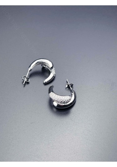 Zirkon Taşlı, İkili Görünüm Vip Küpe 603, Gümüş Renk Gümüş